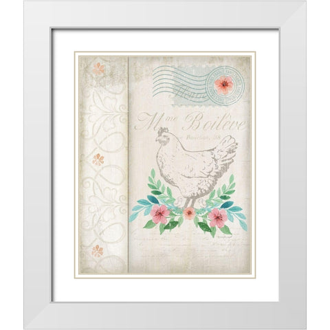 French Spring Chicken White Modern Wood Framed Art Print with Double Matting by Pugh, Jennifer