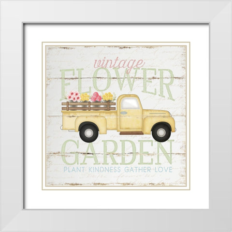 Vintage Flower Garden Truck White Modern Wood Framed Art Print with Double Matting by Pugh, Jennifer