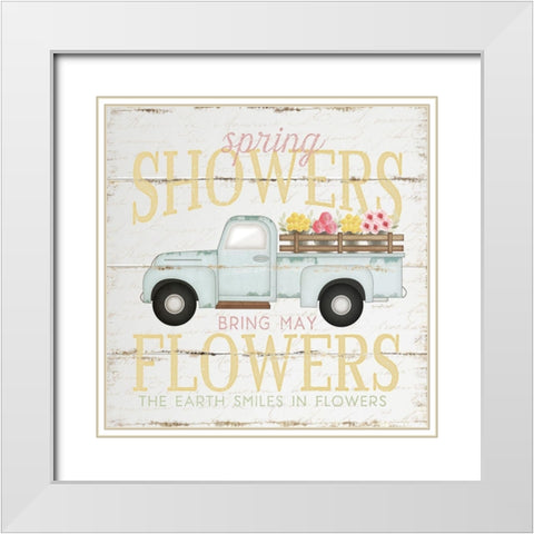 Spring Showers Truck White Modern Wood Framed Art Print with Double Matting by Pugh, Jennifer