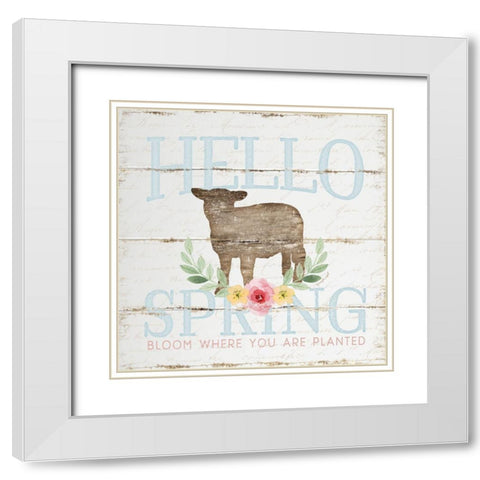 Hello Spring White Modern Wood Framed Art Print with Double Matting by Pugh, Jennifer