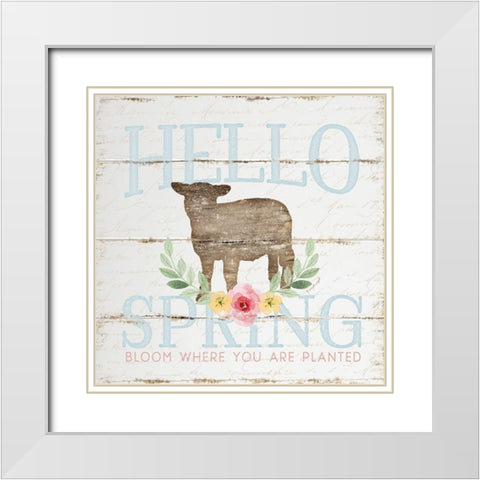 Hello Spring White Modern Wood Framed Art Print with Double Matting by Pugh, Jennifer