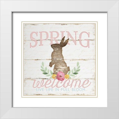 Spring Welcome White Modern Wood Framed Art Print with Double Matting by Pugh, Jennifer
