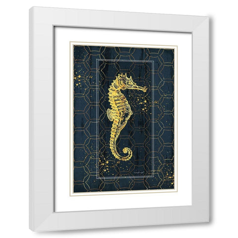 Gold Seahorse White Modern Wood Framed Art Print with Double Matting by Pugh, Jennifer