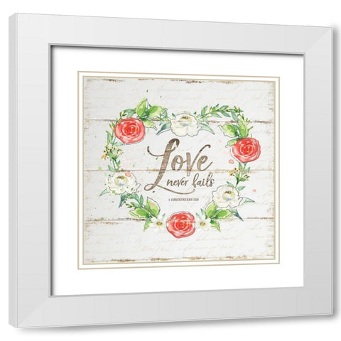 Love Wreath White Modern Wood Framed Art Print with Double Matting by Pugh, Jennifer