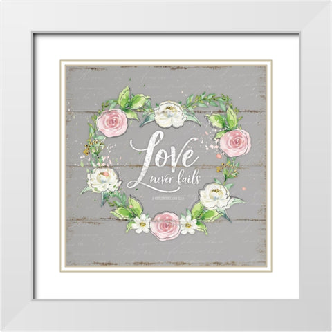 Love Wreath - Gray White Modern Wood Framed Art Print with Double Matting by Pugh, Jennifer