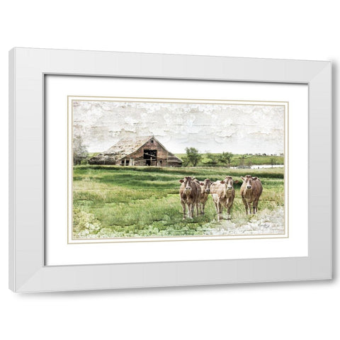 Cows White Modern Wood Framed Art Print with Double Matting by Pugh, Jennifer