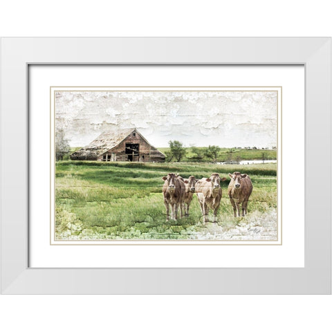 Cows White Modern Wood Framed Art Print with Double Matting by Pugh, Jennifer