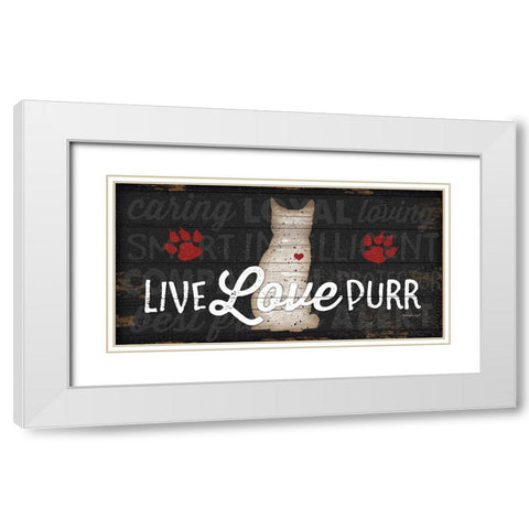 Live Love Purr White Modern Wood Framed Art Print with Double Matting by Pugh, Jennifer