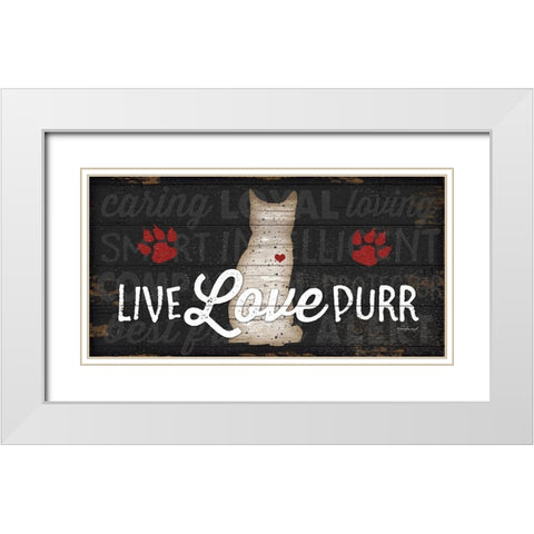 Live Love Purr White Modern Wood Framed Art Print with Double Matting by Pugh, Jennifer