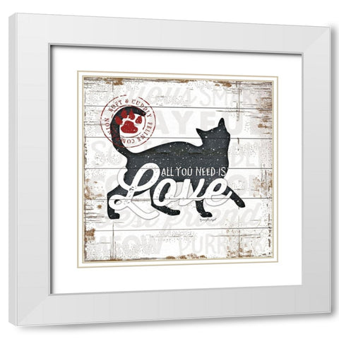 All You Need is Love - Cat White Modern Wood Framed Art Print with Double Matting by Pugh, Jennifer