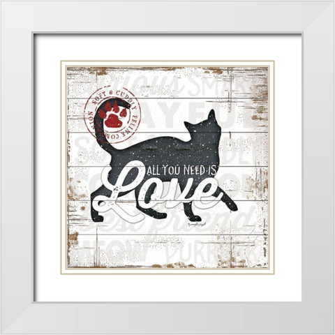 All You Need is Love - Cat White Modern Wood Framed Art Print with Double Matting by Pugh, Jennifer