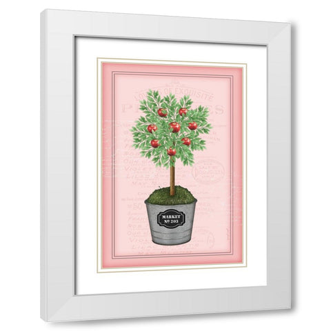 Apple Topiary - Pink White Modern Wood Framed Art Print with Double Matting by Pugh, Jennifer
