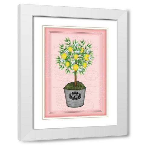 Lemon Topiary - Pink White Modern Wood Framed Art Print with Double Matting by Pugh, Jennifer