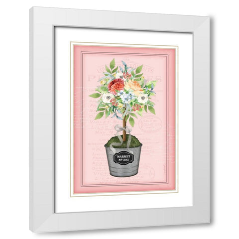 Floral Topiary - Pink White Modern Wood Framed Art Print with Double Matting by Pugh, Jennifer