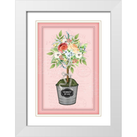 Floral Topiary - Pink White Modern Wood Framed Art Print with Double Matting by Pugh, Jennifer