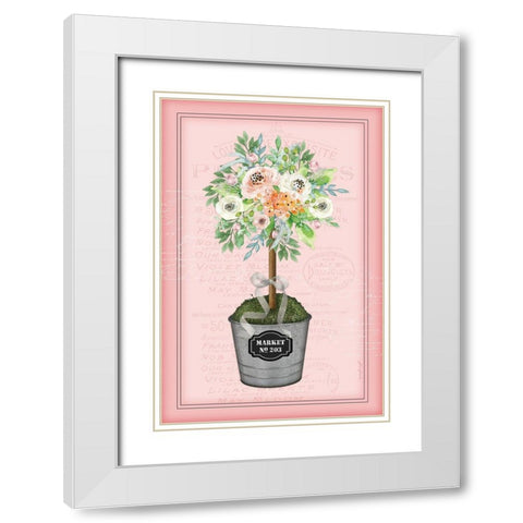 Floral Topiary II - Pink White Modern Wood Framed Art Print with Double Matting by Pugh, Jennifer