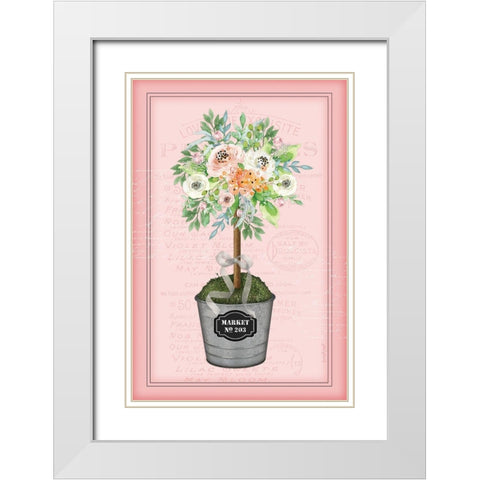 Floral Topiary II - Pink White Modern Wood Framed Art Print with Double Matting by Pugh, Jennifer