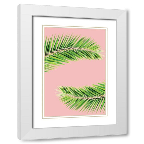 Pink Palm II White Modern Wood Framed Art Print with Double Matting by Pugh, Jennifer