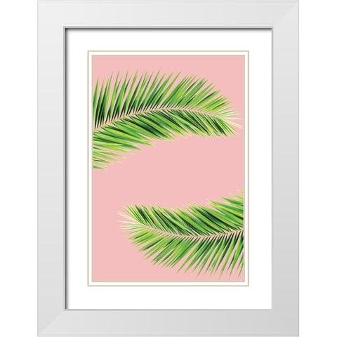 Pink Palm II White Modern Wood Framed Art Print with Double Matting by Pugh, Jennifer