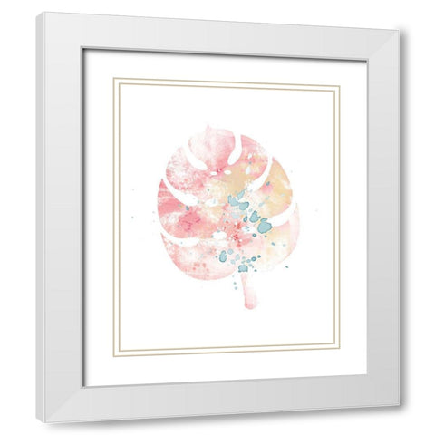 Pink Leaf I White Modern Wood Framed Art Print with Double Matting by Pugh, Jennifer