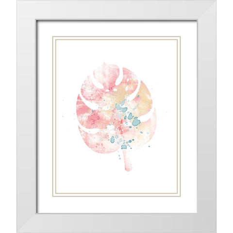 Pink Leaf I White Modern Wood Framed Art Print with Double Matting by Pugh, Jennifer