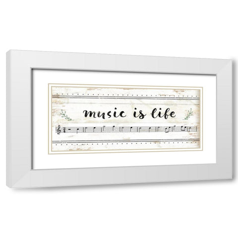 Music is Life White Modern Wood Framed Art Print with Double Matting by Pugh, Jennifer