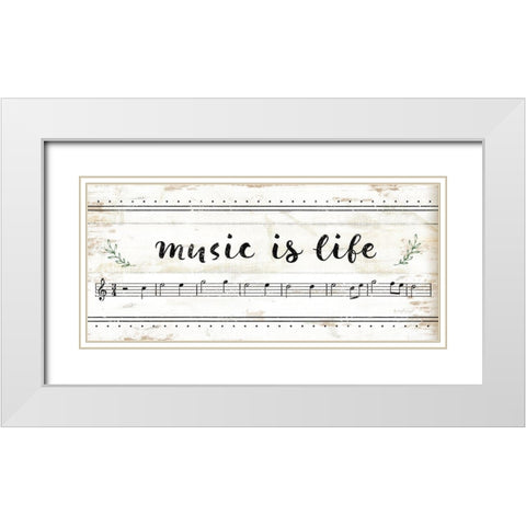 Music is Life White Modern Wood Framed Art Print with Double Matting by Pugh, Jennifer