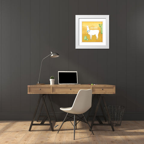 Be Kind Llama White Modern Wood Framed Art Print with Double Matting by Pugh, Jennifer