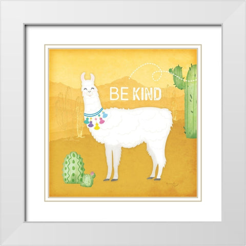 Be Kind Llama White Modern Wood Framed Art Print with Double Matting by Pugh, Jennifer