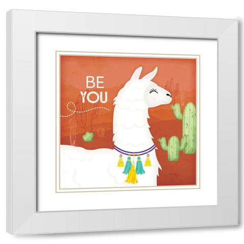 Be You Llama White Modern Wood Framed Art Print with Double Matting by Pugh, Jennifer