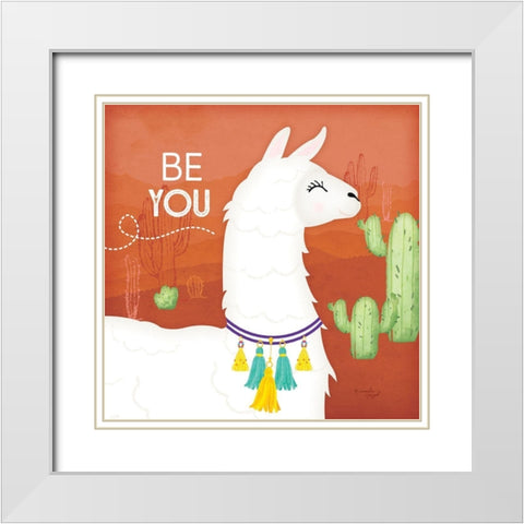 Be You Llama White Modern Wood Framed Art Print with Double Matting by Pugh, Jennifer