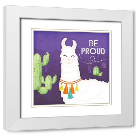 Be Proud Llama White Modern Wood Framed Art Print with Double Matting by Pugh, Jennifer