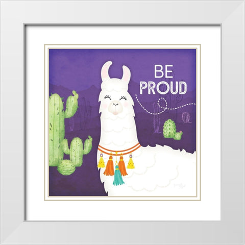 Be Proud Llama White Modern Wood Framed Art Print with Double Matting by Pugh, Jennifer