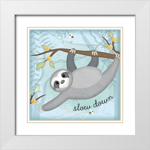 Slow Down Sloth White Modern Wood Framed Art Print with Double Matting by Pugh, Jennifer