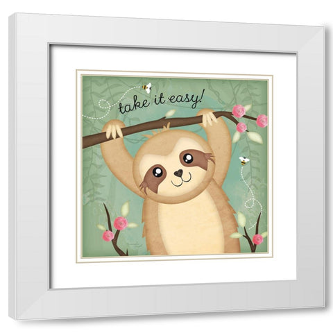 Take It Easy Sloth White Modern Wood Framed Art Print with Double Matting by Pugh, Jennifer