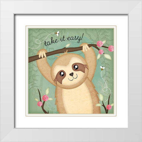 Take It Easy Sloth White Modern Wood Framed Art Print with Double Matting by Pugh, Jennifer