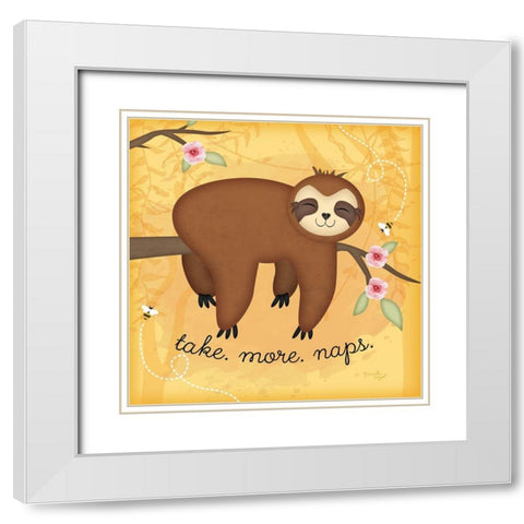 Take More Naps Sloth White Modern Wood Framed Art Print with Double Matting by Pugh, Jennifer