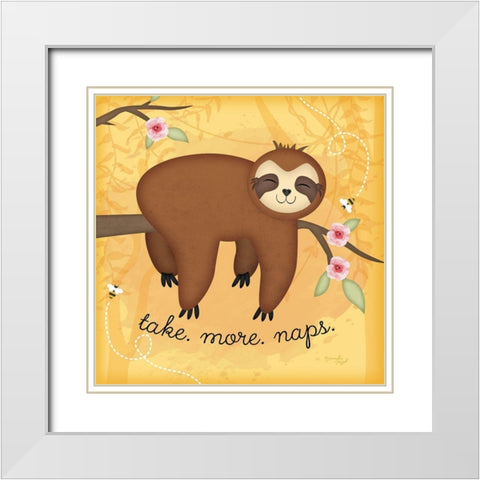 Take More Naps Sloth White Modern Wood Framed Art Print with Double Matting by Pugh, Jennifer