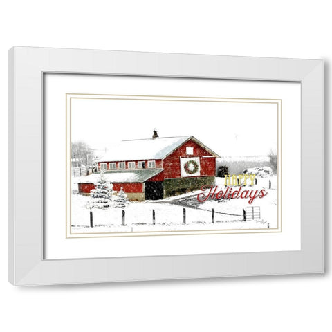 Happy Holidays Barn White Modern Wood Framed Art Print with Double Matting by Pugh, Jennifer