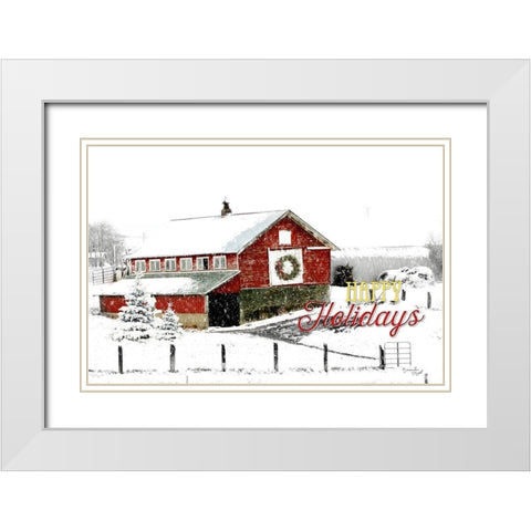 Happy Holidays Barn White Modern Wood Framed Art Print with Double Matting by Pugh, Jennifer