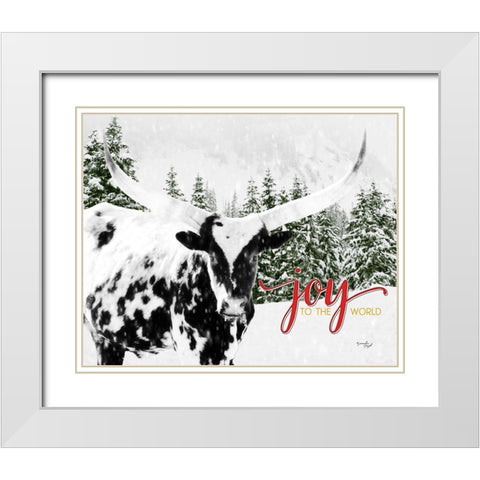 Joy to the World Longhorn White Modern Wood Framed Art Print with Double Matting by Pugh, Jennifer