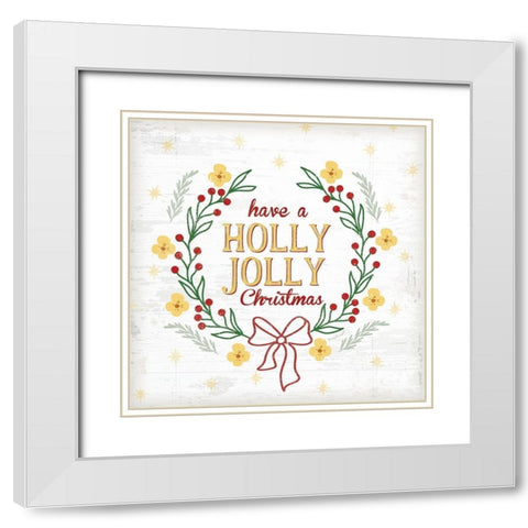 Holly Jolly White Modern Wood Framed Art Print with Double Matting by Pugh, Jennifer