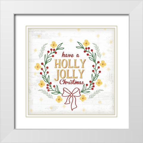 Holly Jolly White Modern Wood Framed Art Print with Double Matting by Pugh, Jennifer