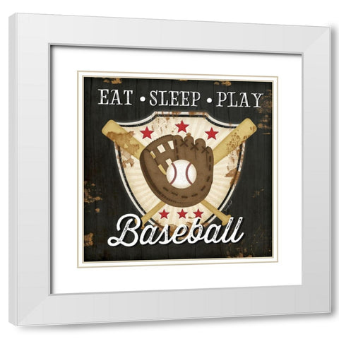 Eat, Sleep, Play, Baseball White Modern Wood Framed Art Print with Double Matting by Pugh, Jennifer