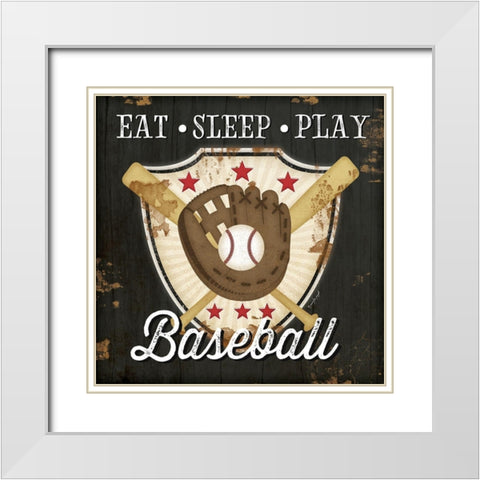 Eat, Sleep, Play, Baseball White Modern Wood Framed Art Print with Double Matting by Pugh, Jennifer