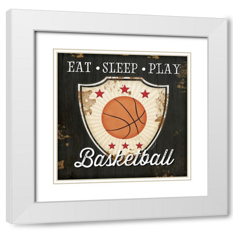 Eat, Sleep, Play, Basketball White Modern Wood Framed Art Print with Double Matting by Pugh, Jennifer