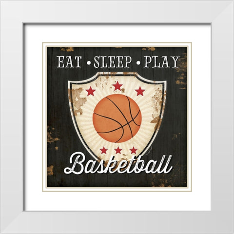 Eat, Sleep, Play, Basketball White Modern Wood Framed Art Print with Double Matting by Pugh, Jennifer
