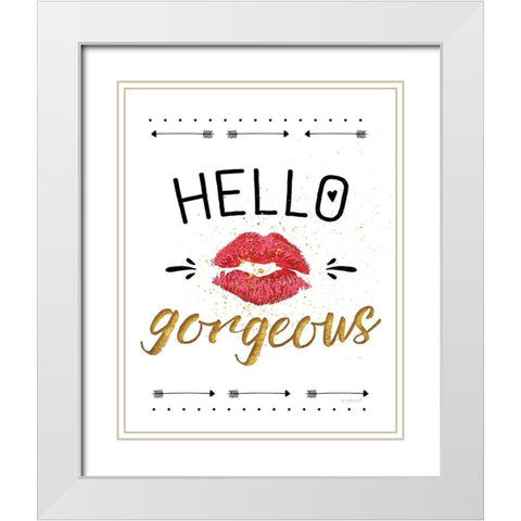 Hello Gorgeous White Modern Wood Framed Art Print with Double Matting by Pugh, Jennifer