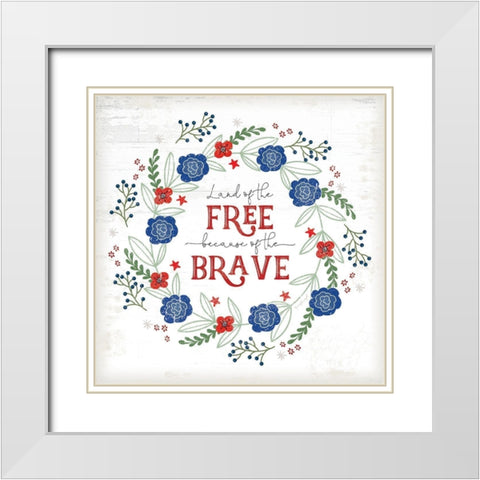 Land of the Free - Floral White Modern Wood Framed Art Print with Double Matting by Pugh, Jennifer