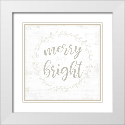 Merry and Bright White Modern Wood Framed Art Print with Double Matting by Pugh, Jennifer